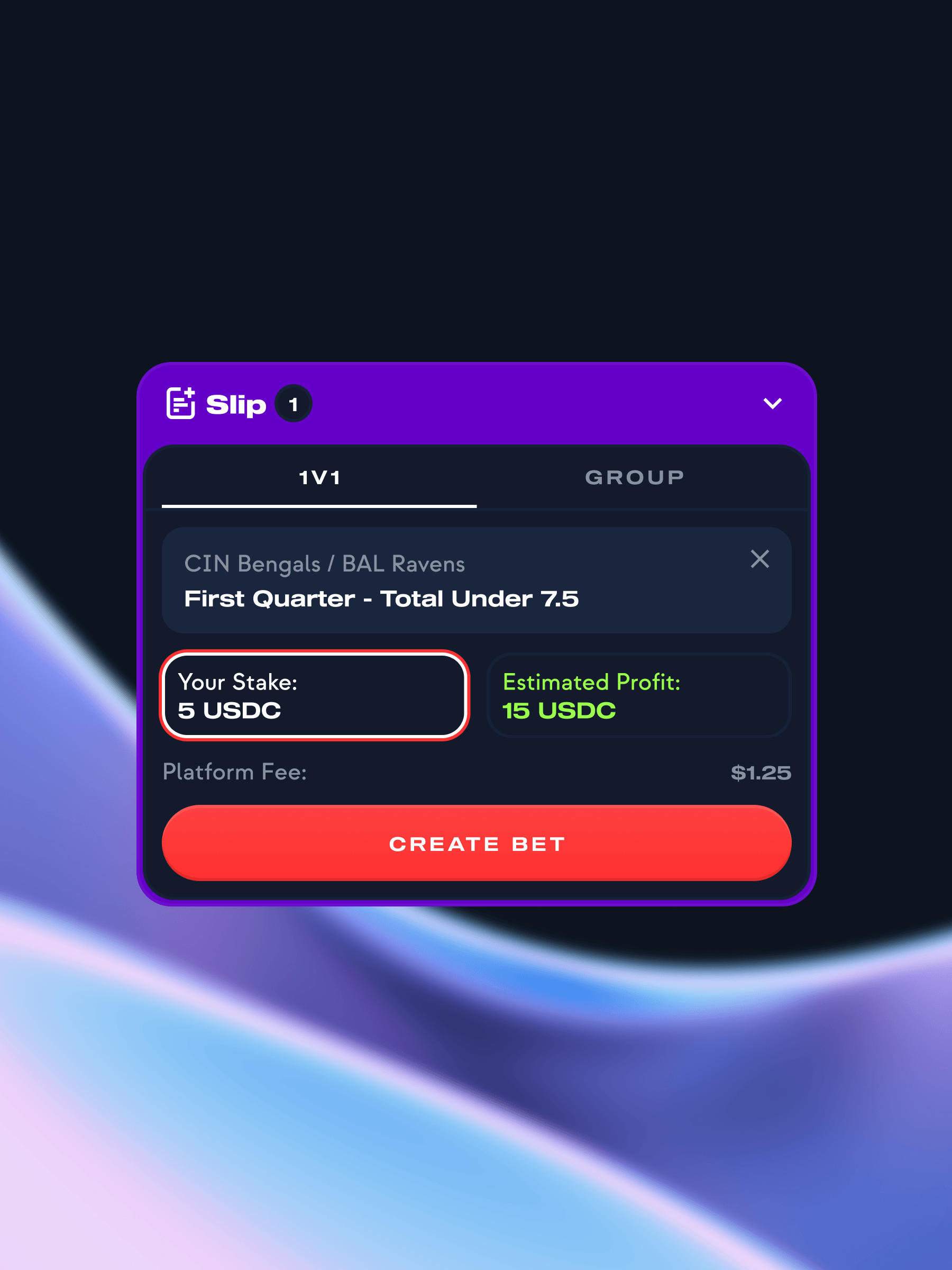 DuelNow create slip interface