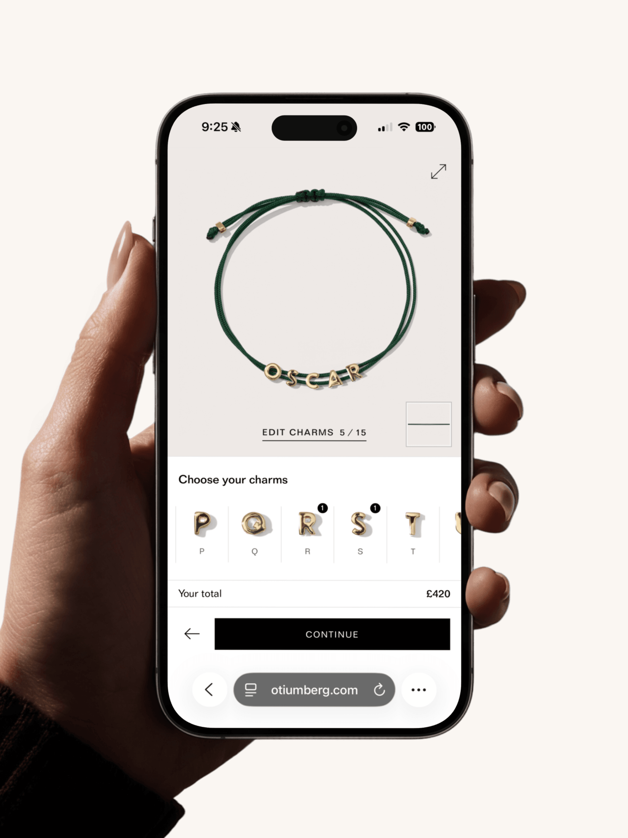 Otiumberg personalisation flow on mobile