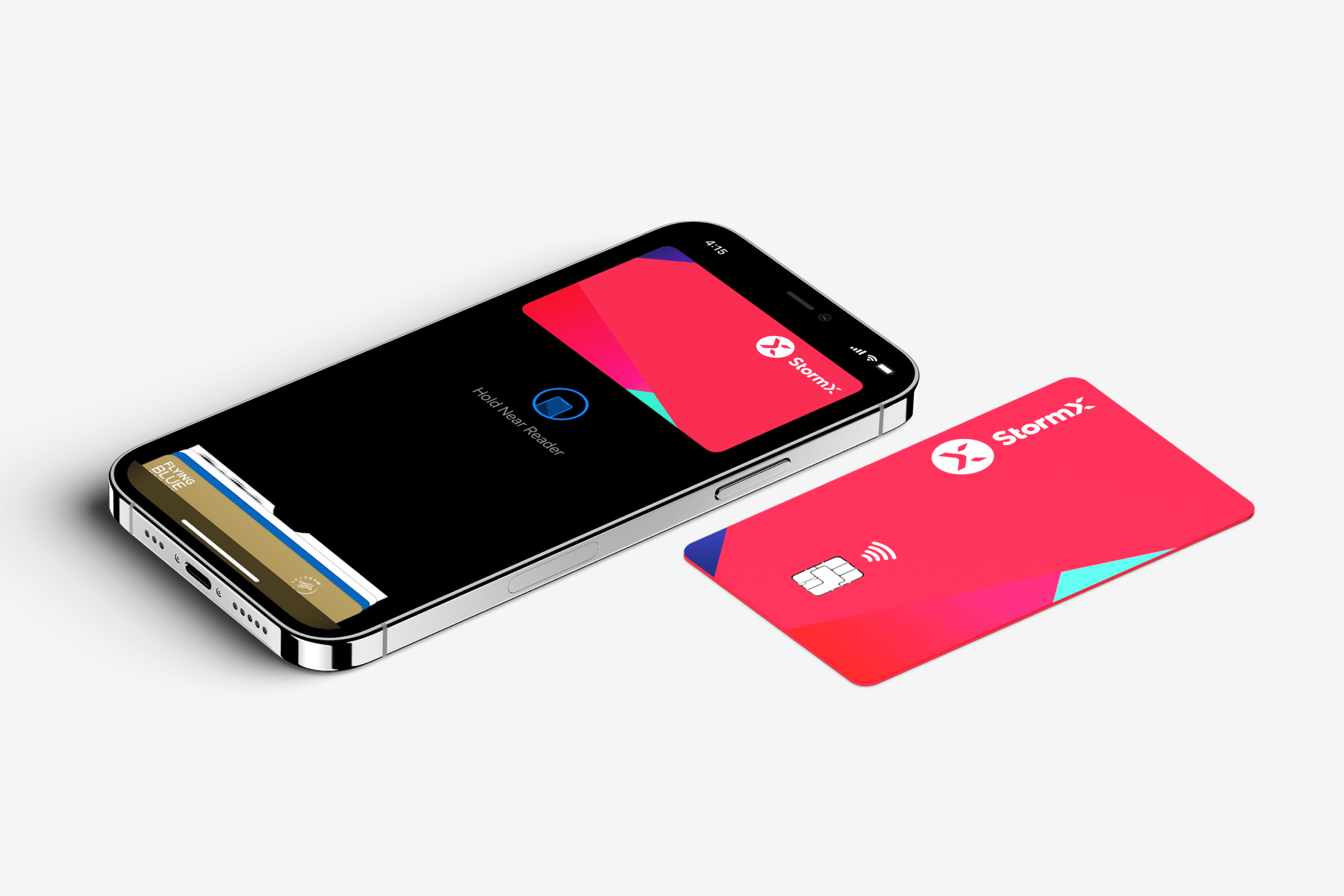 StormX card shown on iPhone and as a physical card